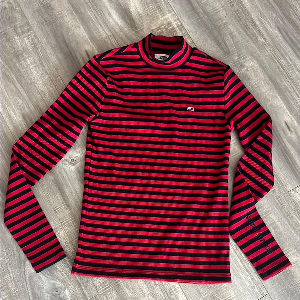 Tommy Hilfiger Red and Navy blue Striped Long Sleeve Top